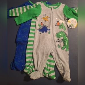 Kids Dinosaur Adventure Footie - Green and Gray